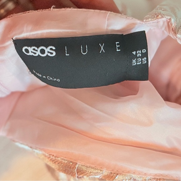 ASOS LUXE v neck puff sleeve corset mini jacquard dress in metallic sz 0 - Picture 7 of 7